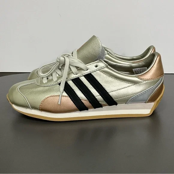 ADIDAS Metallic Silver Rose Gold Black Stripe Sneakers Women’s 7.5 - Picture 1 of 5